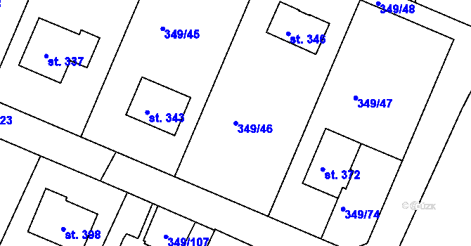 Parcela st. 349/46 v KÚ Jestřabí Lhota, Katastrální mapa