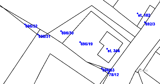 Parcela st. 696/19 v KÚ Jestřabí Lhota, Katastrální mapa