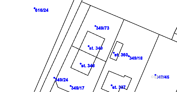 Parcela st. 349 v KÚ Jestřabí Lhota, Katastrální mapa
