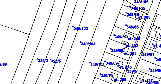 Parcela st. 349/103 v KÚ Jestřabí Lhota, Katastrální mapa