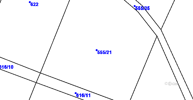 Parcela st. 555/21 v KÚ Jestřabí Lhota, Katastrální mapa