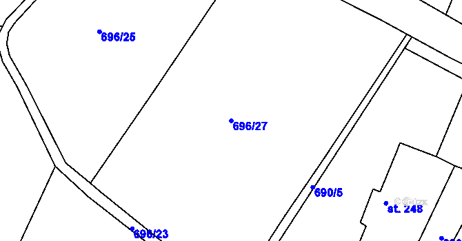 Parcela st. 696/27 v KÚ Jestřabí Lhota, Katastrální mapa