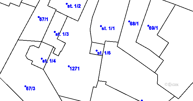 Parcela st. 1/6 v KÚ Jestřabí Lhota, Katastrální mapa