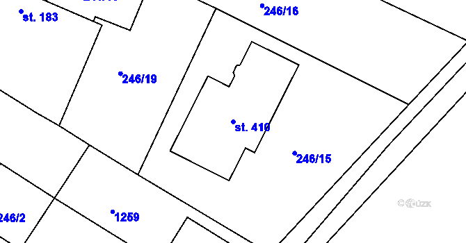 Parcela st. 410 v KÚ Jestřabí Lhota, Katastrální mapa