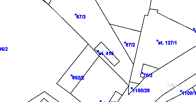 Parcela st. 416 v KÚ Jestřabí Lhota, Katastrální mapa