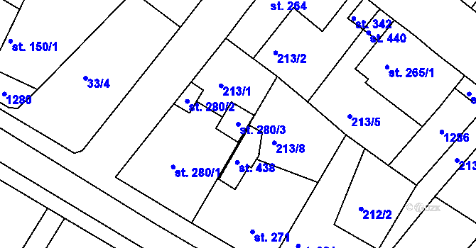 Parcela st. 280/3 v KÚ Jestřabí Lhota, Katastrální mapa