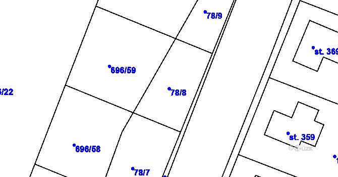 Parcela st. 78/8 v KÚ Jestřabí Lhota, Katastrální mapa