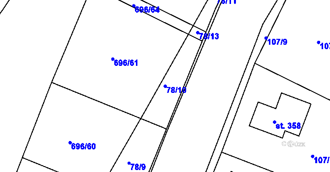Parcela st. 78/10 v KÚ Jestřabí Lhota, Katastrální mapa