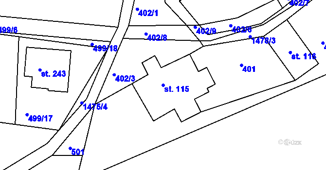 Parcela st. 115 v KÚ Jestřabí v Krkonoších, Katastrální mapa