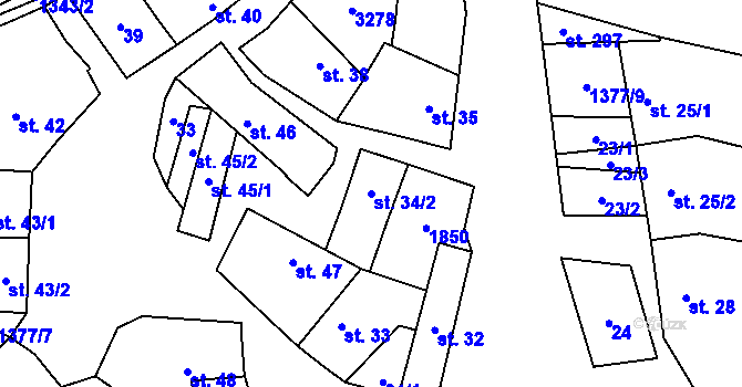 Parcela st. 34/2 v KÚ Jestřabice, Katastrální mapa