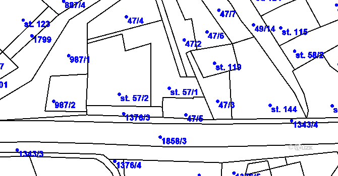 Parcela st. 57/1 v KÚ Jestřabice, Katastrální mapa