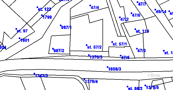 Parcela st. 57/2 v KÚ Jestřabice, Katastrální mapa