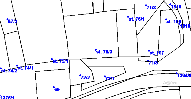 Parcela st. 76/3 v KÚ Jestřabice, Katastrální mapa