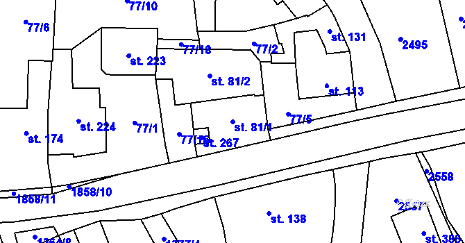 Parcela st. 81/1 v KÚ Jestřabice, Katastrální mapa