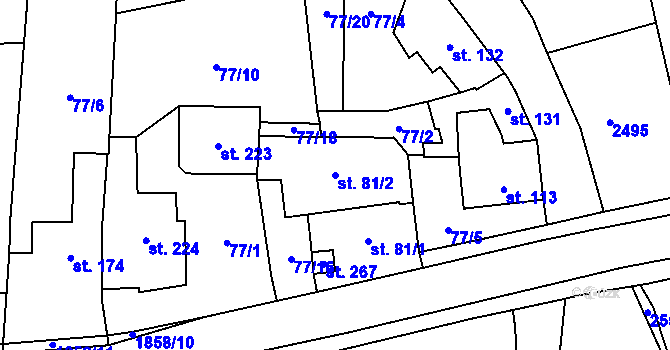 Parcela st. 81/2 v KÚ Jestřabice, Katastrální mapa