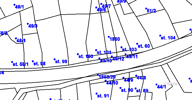 Parcela st. 101 v KÚ Jestřabice, Katastrální mapa