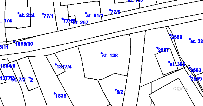 Parcela st. 138 v KÚ Jestřabice, Katastrální mapa