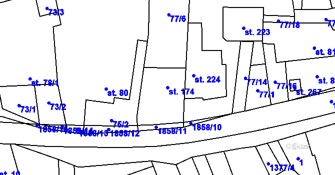 Parcela st. 174 v KÚ Jestřabice, Katastrální mapa
