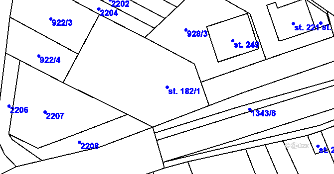 Parcela st. 182/1 v KÚ Jestřabice, Katastrální mapa