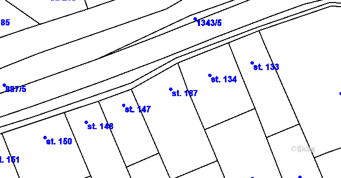 Parcela st. 187 v KÚ Jestřabice, Katastrální mapa