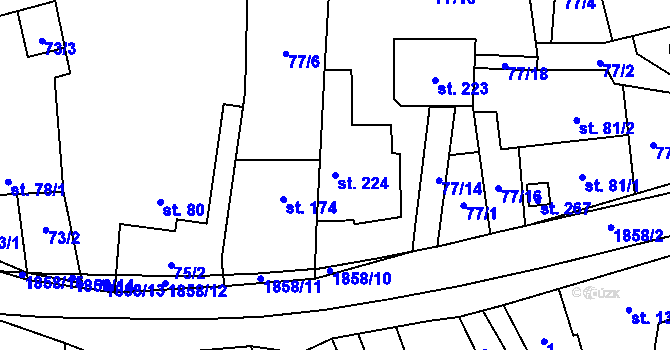 Parcela st. 224 v KÚ Jestřabice, Katastrální mapa