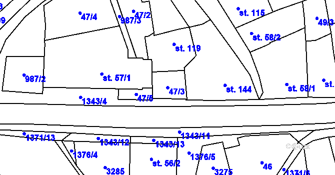 Parcela st. 47/3 v KÚ Jestřabice, Katastrální mapa