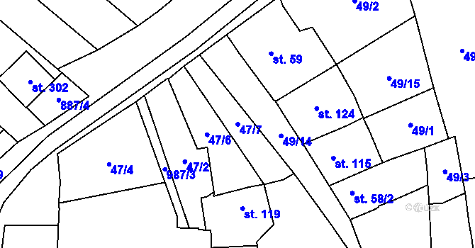 Parcela st. 47/7 v KÚ Jestřabice, Katastrální mapa