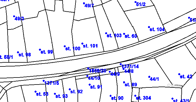 Parcela st. 49/12 v KÚ Jestřabice, Katastrální mapa