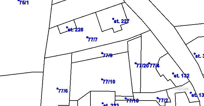 Parcela st. 77/9 v KÚ Jestřabice, Katastrální mapa