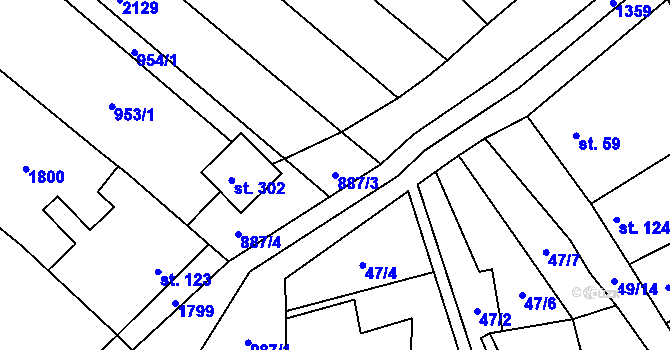 Parcela st. 887/3 v KÚ Jestřabice, Katastrální mapa