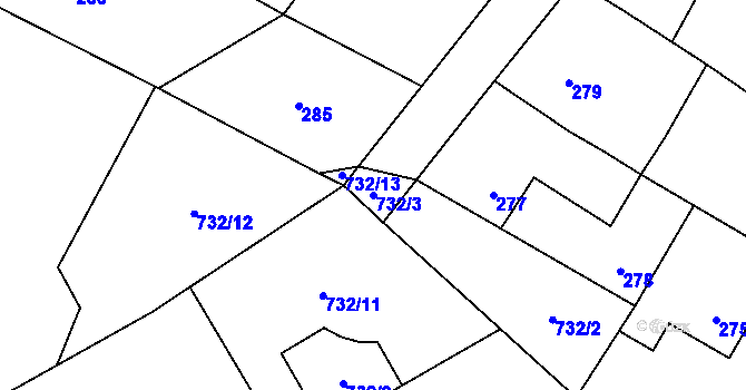 Parcela st. 732/3 v KÚ Jestřebí u České Lípy, Katastrální mapa