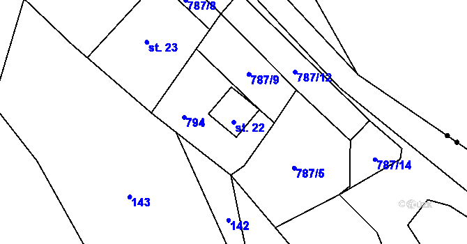 Parcela st. 22 v KÚ Újezd u Jestřebí, Katastrální mapa