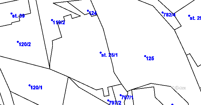 Parcela st. 25/1 v KÚ Újezd u Jestřebí, Katastrální mapa