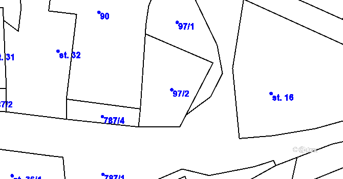 Parcela st. 97/2 v KÚ Újezd u Jestřebí, Katastrální mapa