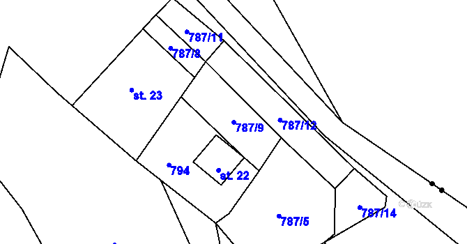 Parcela st. 787/9 v KÚ Újezd u Jestřebí, Katastrální mapa