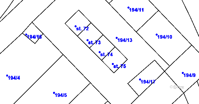 Parcela st. 74 v KÚ Jestřebí nad Metují, Katastrální mapa