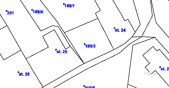 Parcela st. 189/3 v KÚ Jestřebí nad Metují, Katastrální mapa