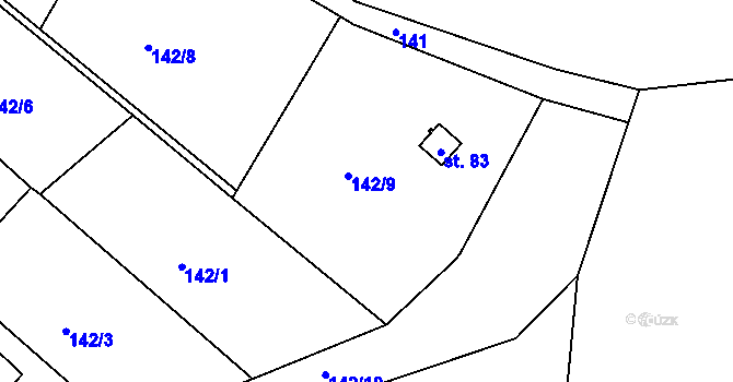 Parcela st. 142/9 v KÚ Libchyně, Katastrální mapa