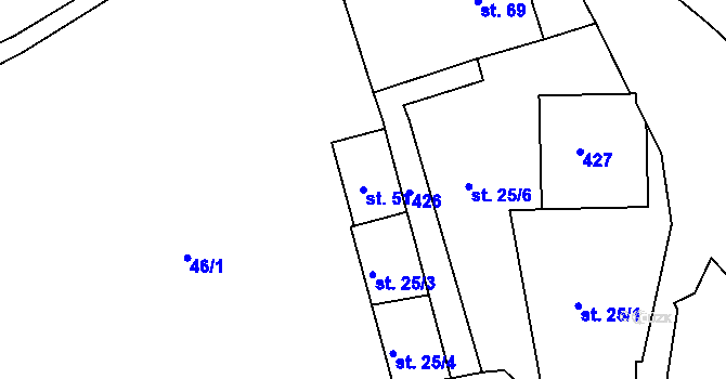 Parcela st. 51 v KÚ Sendraž, Katastrální mapa