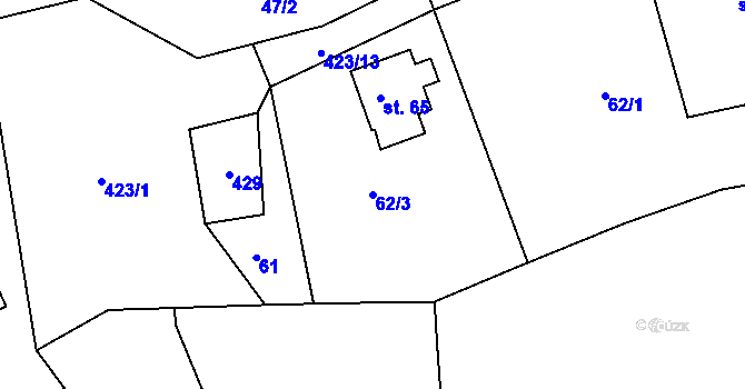 Parcela st. 62/3 v KÚ Sendraž, Katastrální mapa