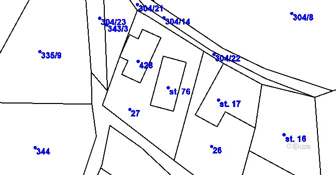 Parcela st. 76 v KÚ Sendraž, Katastrální mapa