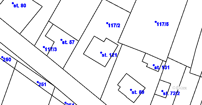 Parcela st. 121 v KÚ Jestřebí u Zábřeha, Katastrální mapa
