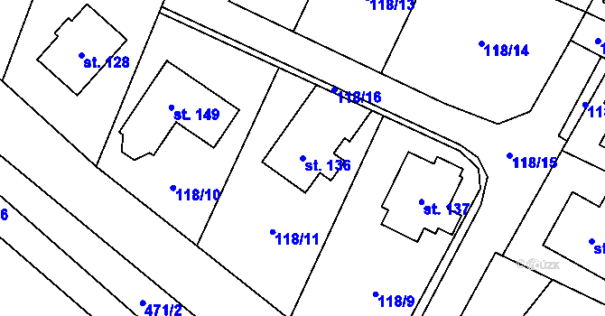 Parcela st. 136 v KÚ Jestřebí u Zábřeha, Katastrální mapa