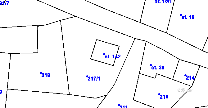 Parcela st. 142 v KÚ Jestřebí u Zábřeha, Katastrální mapa