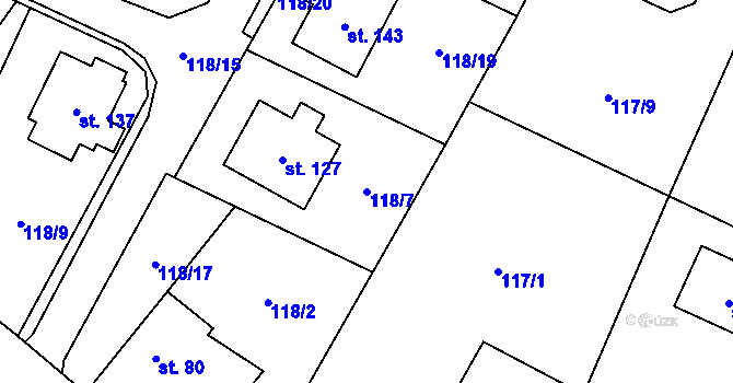 Parcela st. 118/7 v KÚ Jestřebí u Zábřeha, Katastrální mapa