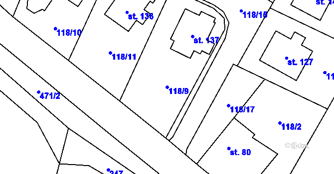 Parcela st. 118/9 v KÚ Jestřebí u Zábřeha, Katastrální mapa
