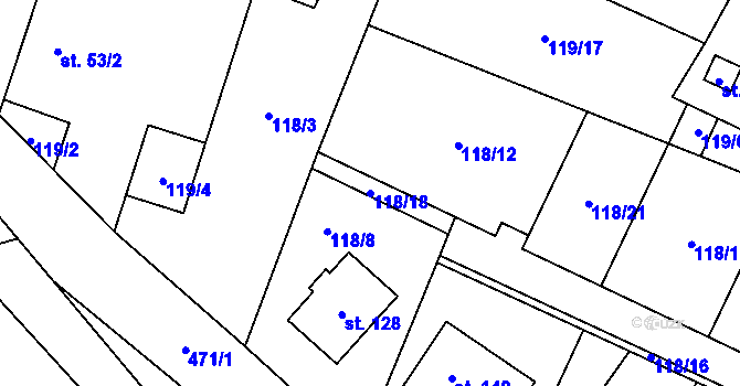Parcela st. 118/18 v KÚ Jestřebí u Zábřeha, Katastrální mapa