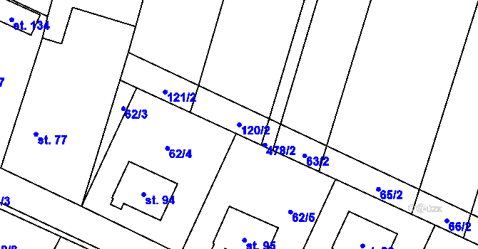 Parcela st. 120/2 v KÚ Jestřebí u Zábřeha, Katastrální mapa