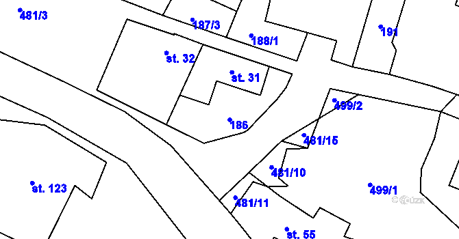 Parcela st. 186 v KÚ Jestřebí u Zábřeha, Katastrální mapa