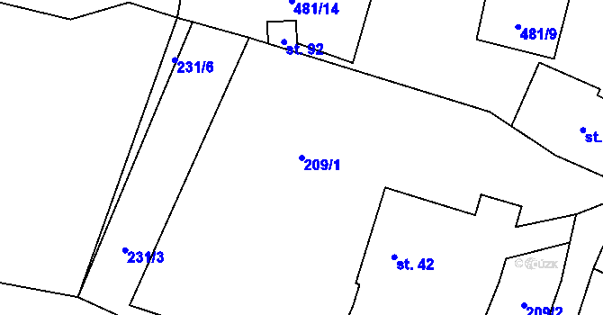Parcela st. 209/1 v KÚ Jestřebí u Zábřeha, Katastrální mapa